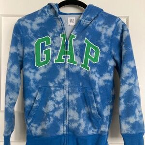 Gap Kids Zip Up Hoodie Sweatshirt-size med (8) logo tie dye blue, white